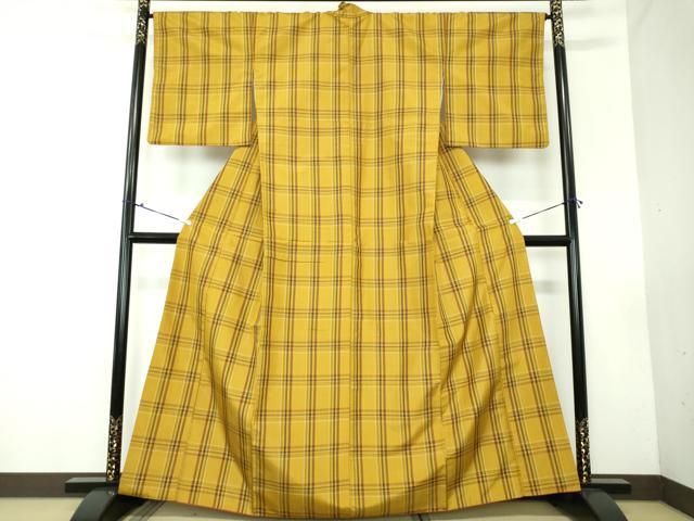 平和屋着物 本場黄八丈 平織 紬 格子 正絹 DAAX4260ps