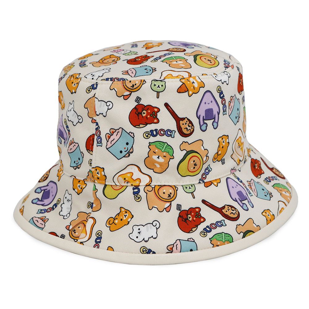 グッチ バケットハット アンジェラ グエン Pikarar アートワーク コラボ KAWAII アニマルプリント サイズM 736960 犬