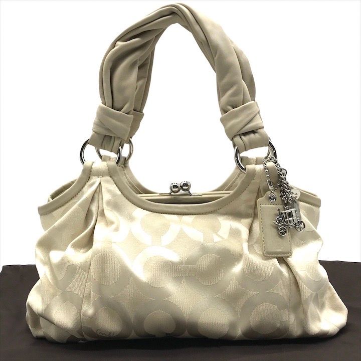 美品 COACH コーチ シグネチャー がま口 キャンバス レザー