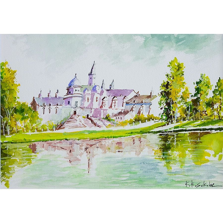 油彩 油絵 肉筆 ガロンヌ川畔【日下部寛】 額装 「美術年鑑」掲載作家