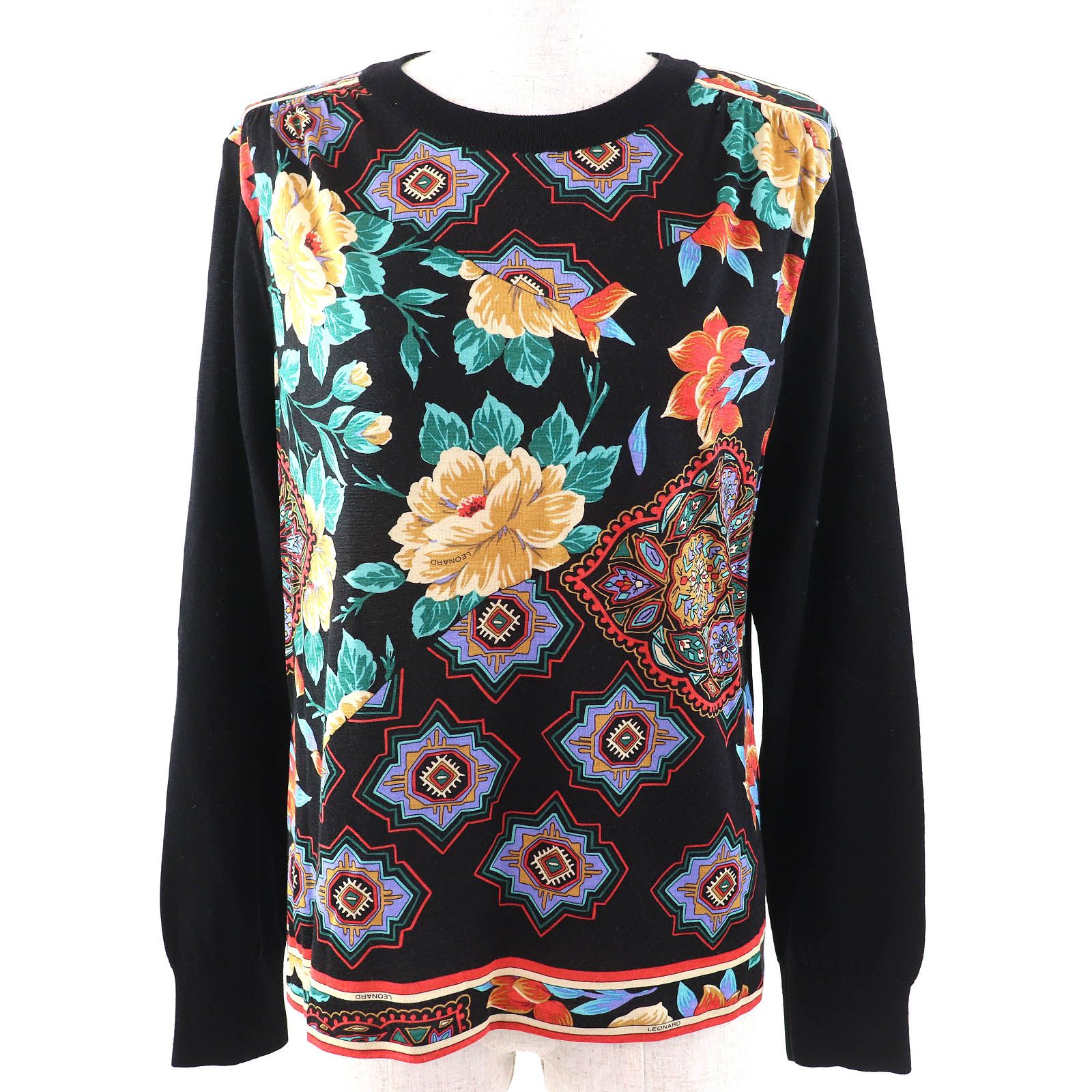 美品△LEONARD FASHION レオナール ファッション ウール シルク 花柄 