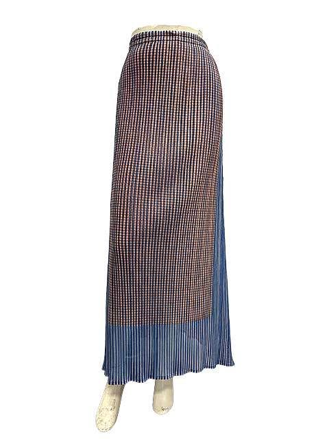 PLEATS PLEASE ISSEY MIYAKE プリーツプリーズ ロングスカート オレンジ×ブルー 4サイズ 13号 ウエストゴム＿S08＿セルモアから ＿s-0415-r08