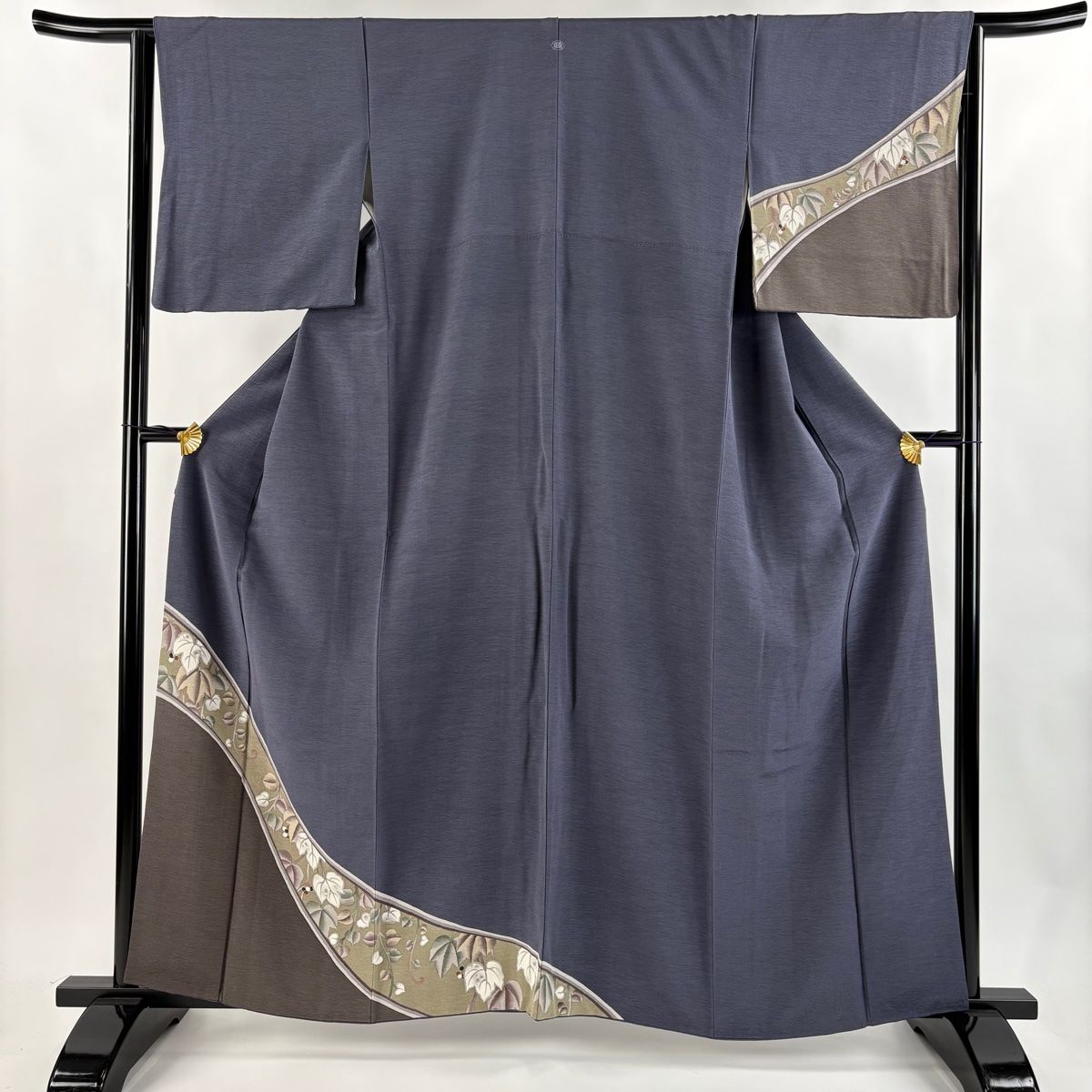 訪問着 身丈160cm 裄丈64cm M 袷 やまと 葉と実 金彩 青灰色 正絹 秀品 一つ紋