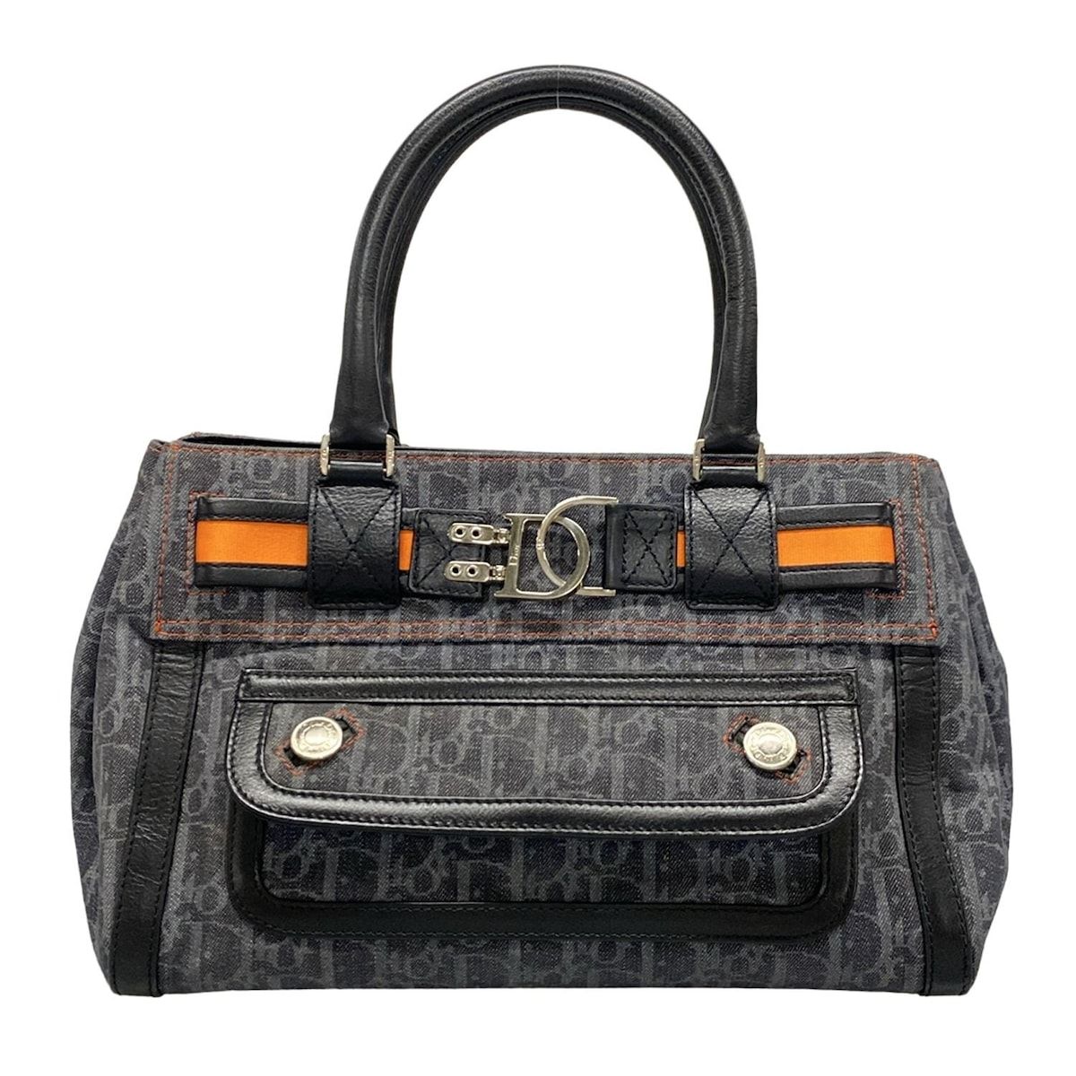 DIOR ChristianDior ディオール クリスチャンディオール トートバッグ フライト ネイビー×グレー×オレンジ レザー