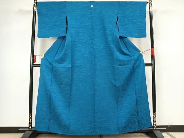 平和屋着物▽上質な色無地 単衣 露芝地紋 花浅葱色 正絹 AAAZ9672fy