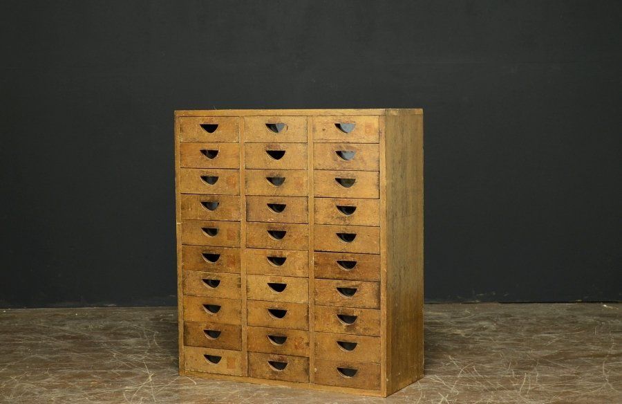 蔵C7327 レトロ 木製 引出箪笥 小引出 書類入 抽斗30杯