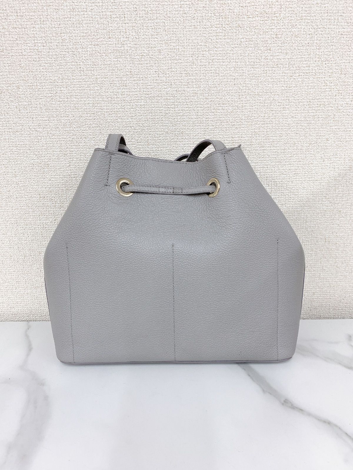 ☆ FURLA フルラ コスタンザ グレー 水色 トートバッグ 巾着バッグ シボ革【バッグ】【2】