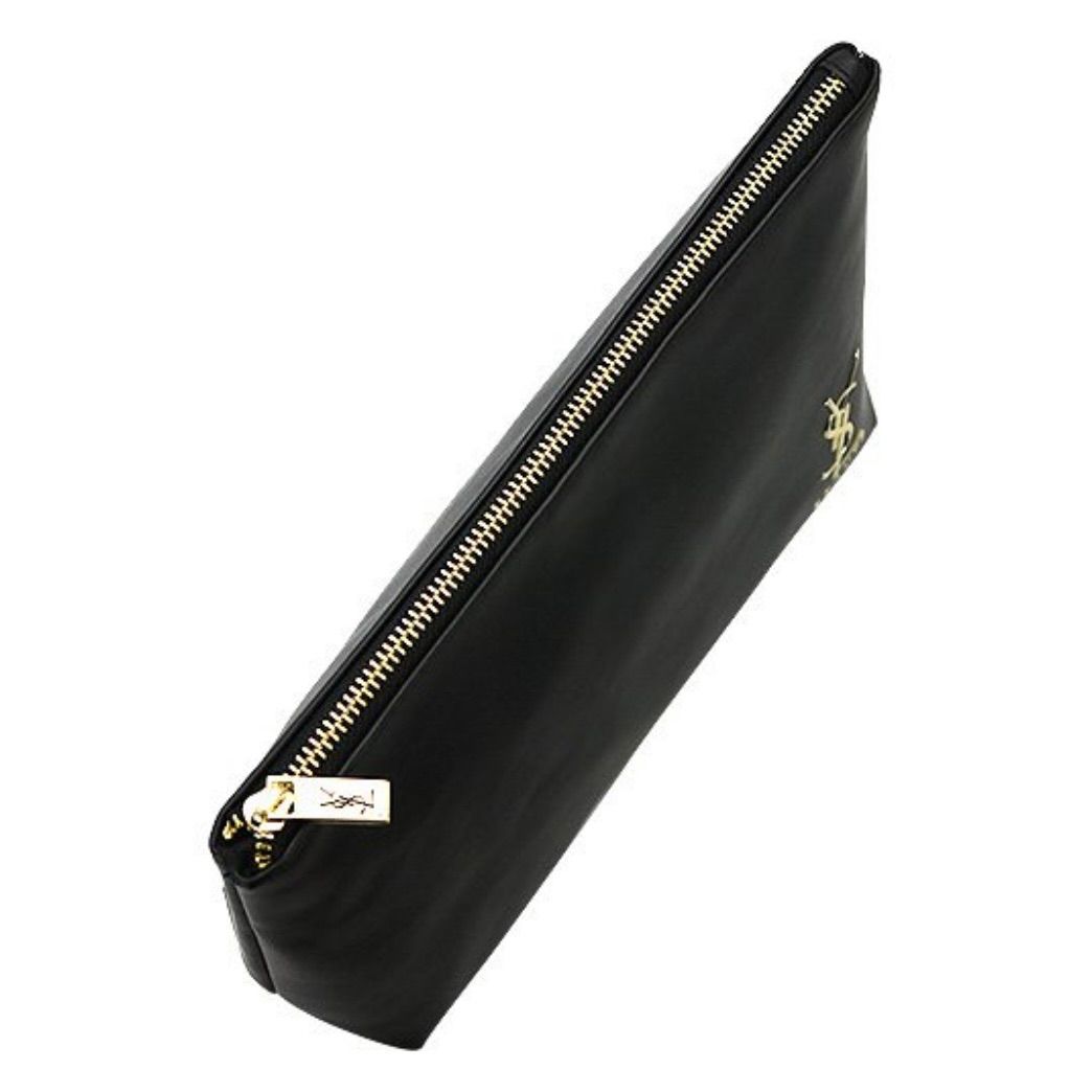 YSL／ゴールドロゴ付きレザーコスメポーチ ノベルティ ブラック
