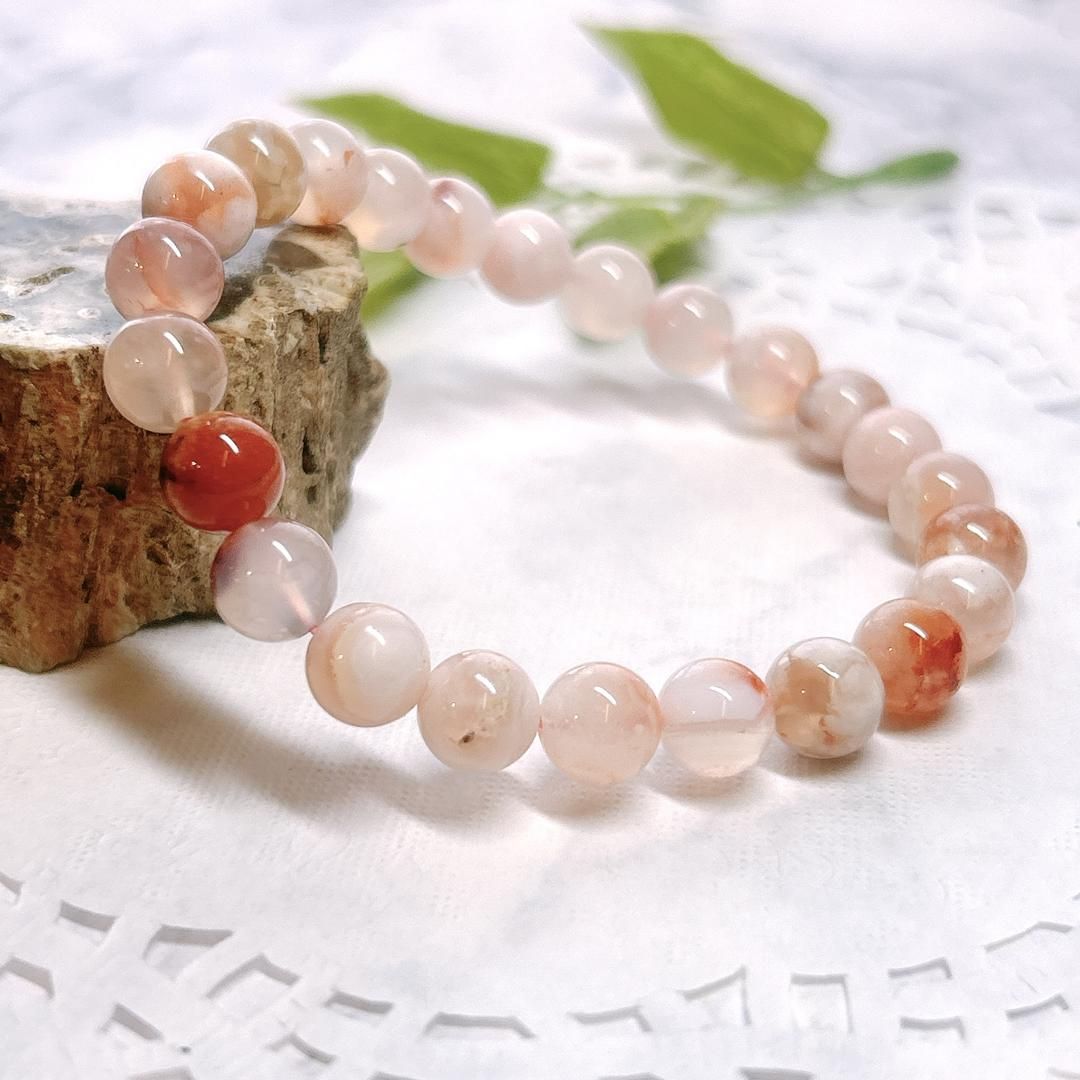 【E11873】桜アゲート＊8＊ブレスレット＊Cherry blossom agate