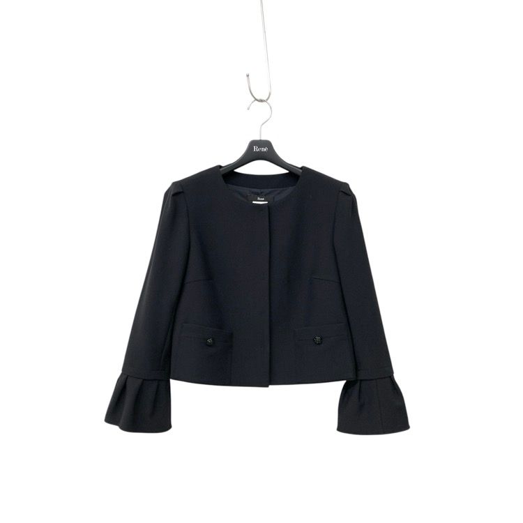 Grace✨ ★未使用★Rene ルネ ジャケット ブラック 32 2025年 Rene ルネ ノーカラー ジャケット 替えカフス付き
