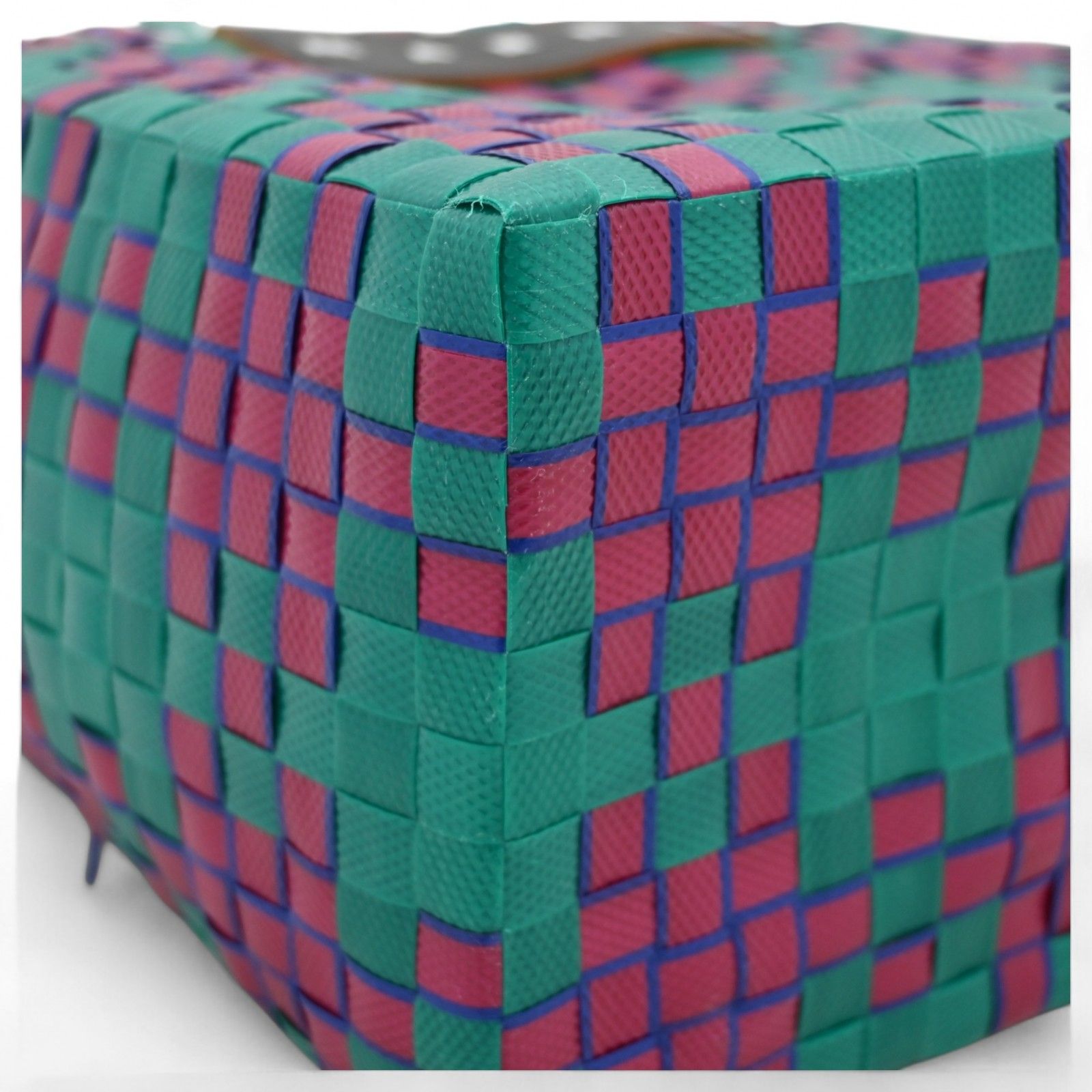 マルニ かごバッグ ピクニック グリーン × ボルドー × ホワイト