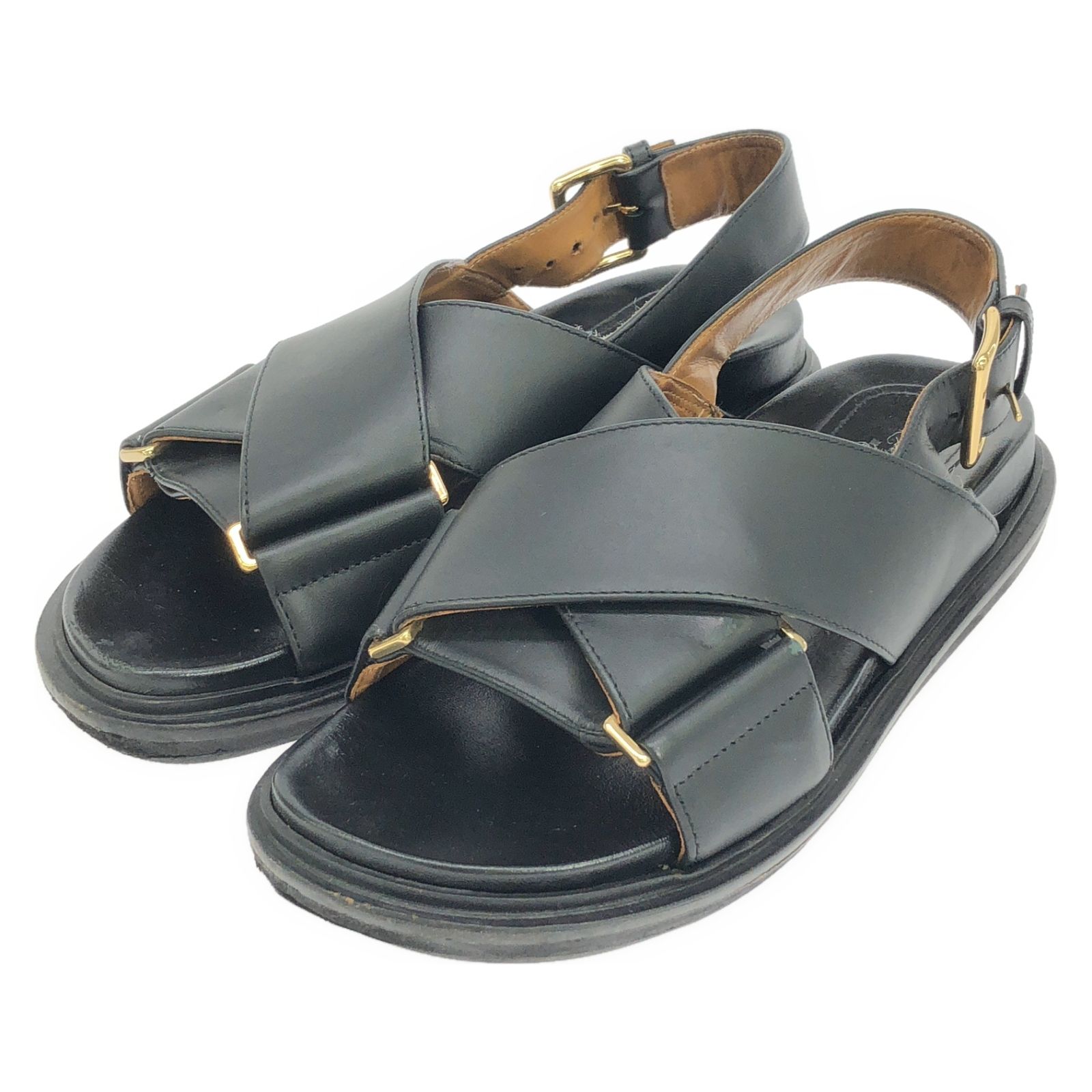 即発 ○ MARNI マルニ サンダル ビジュー ハラコ 革 36 23cm 黒