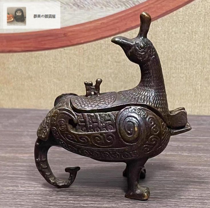 骨董銅器コレクション復古パルプ合金銅香炉侯鳥置物銅器工芸品
