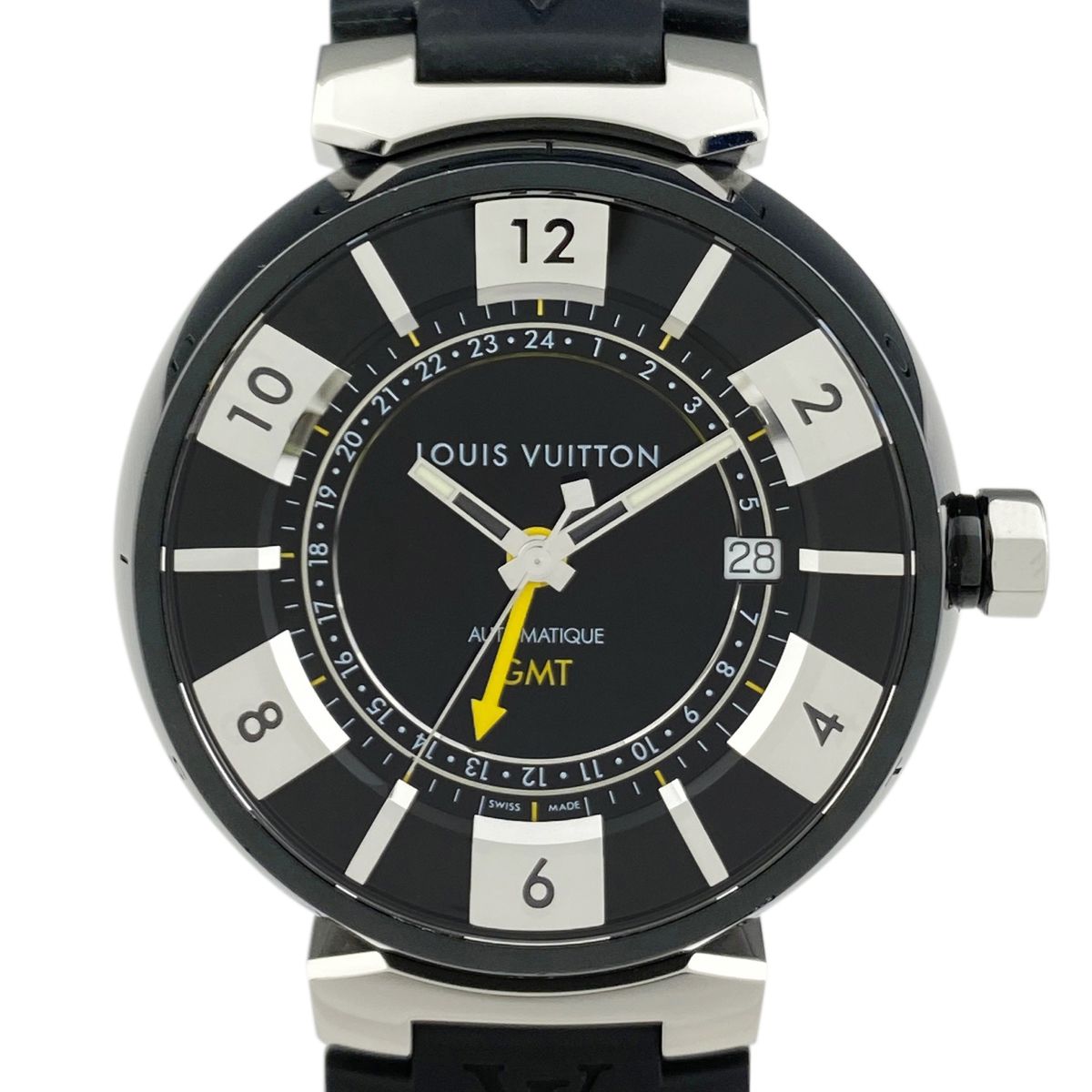 ルイ・ヴィトン Louis Vuitton タンブール インブラック Q113K 腕時計 SS ラバー SS 自動巻き ブラック メンズ 【中古】