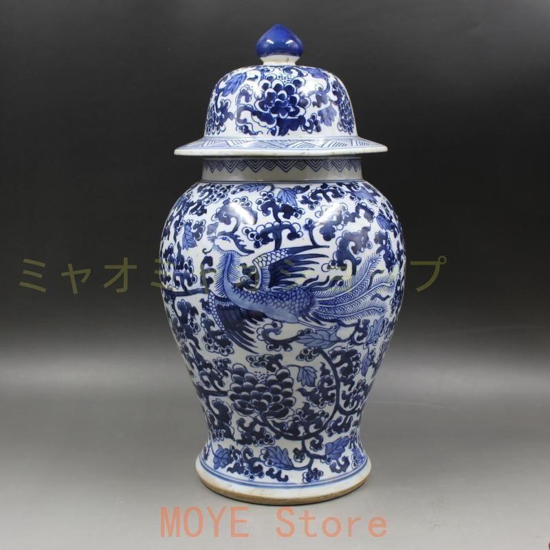 清康煕青花を着て鳳紋将軍缶 景徳鎮 陶磁器 装飾品 現代工芸品 美術品 置物 清康煕青花を着て鳳紋将軍缶 景徳鎮 陶磁器 装飾品 現代工芸品