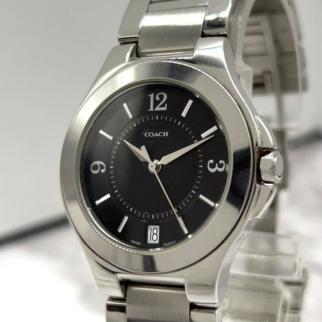 稼働品 COACH メンズ 腕時計 コーチ デイト クオーツ式 人気 ビンテージ