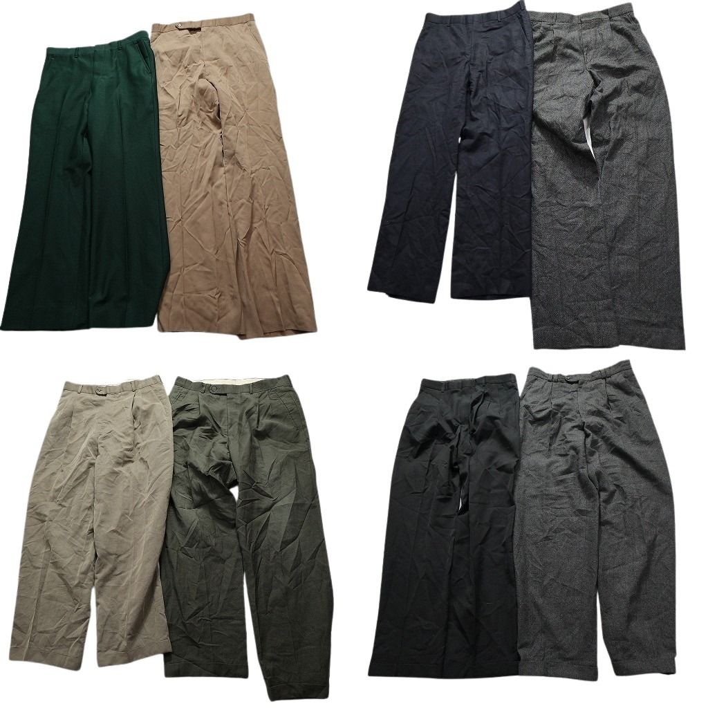 古着卸 まとめ売り スラックス パンツ 8枚セット (メンズ 34 ) 2タック ストレート ストライプ グレー ワイド 中古 古着 MY5797
