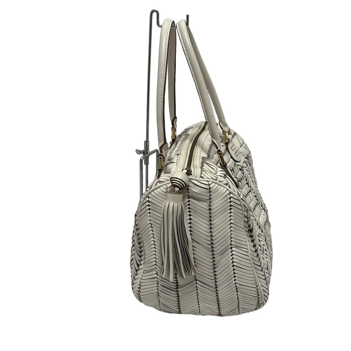 美品 Anya Hindmarch レザー編み込み ハンドバッグ　ホワイト Anya Hindmarch(アニヤハインドマーチ) ハンドバッグ シドニー