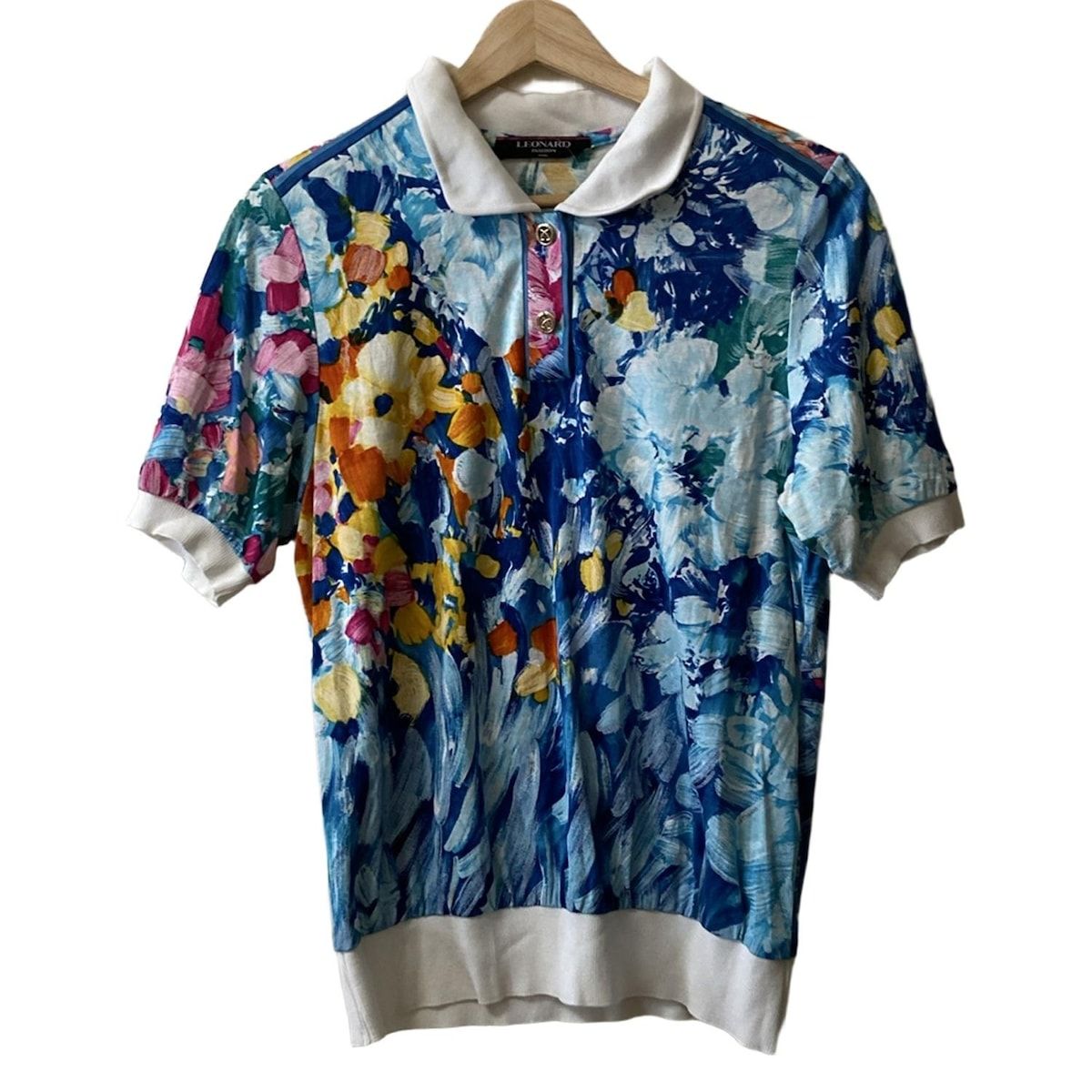 LEONARD レオナール 花柄　シャツ　半袖　Mサイズ相当 LEONARD(レオナール) 半袖ポロシャツ サイズM レディース