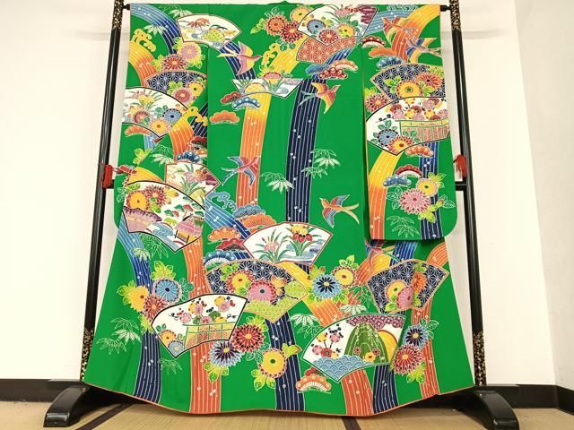 平和屋着物●豪華振袖　紅型　松竹梅舞鳥文　正絹　逸品　AAAT0212zg 平和屋着物○豪華振袖 紅型 松竹梅舞鳥文 正絹 逸品 AAAT0212zg