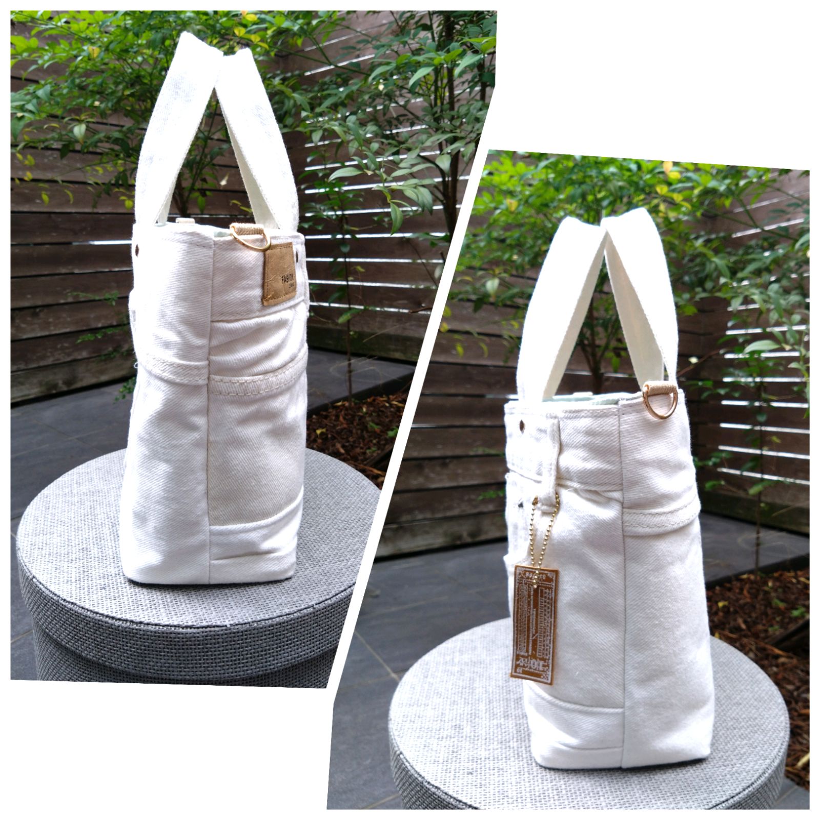 №769whiteDENIM✖️ミントグリーン✨️ToteBAG⚮̈♥ 白デニム