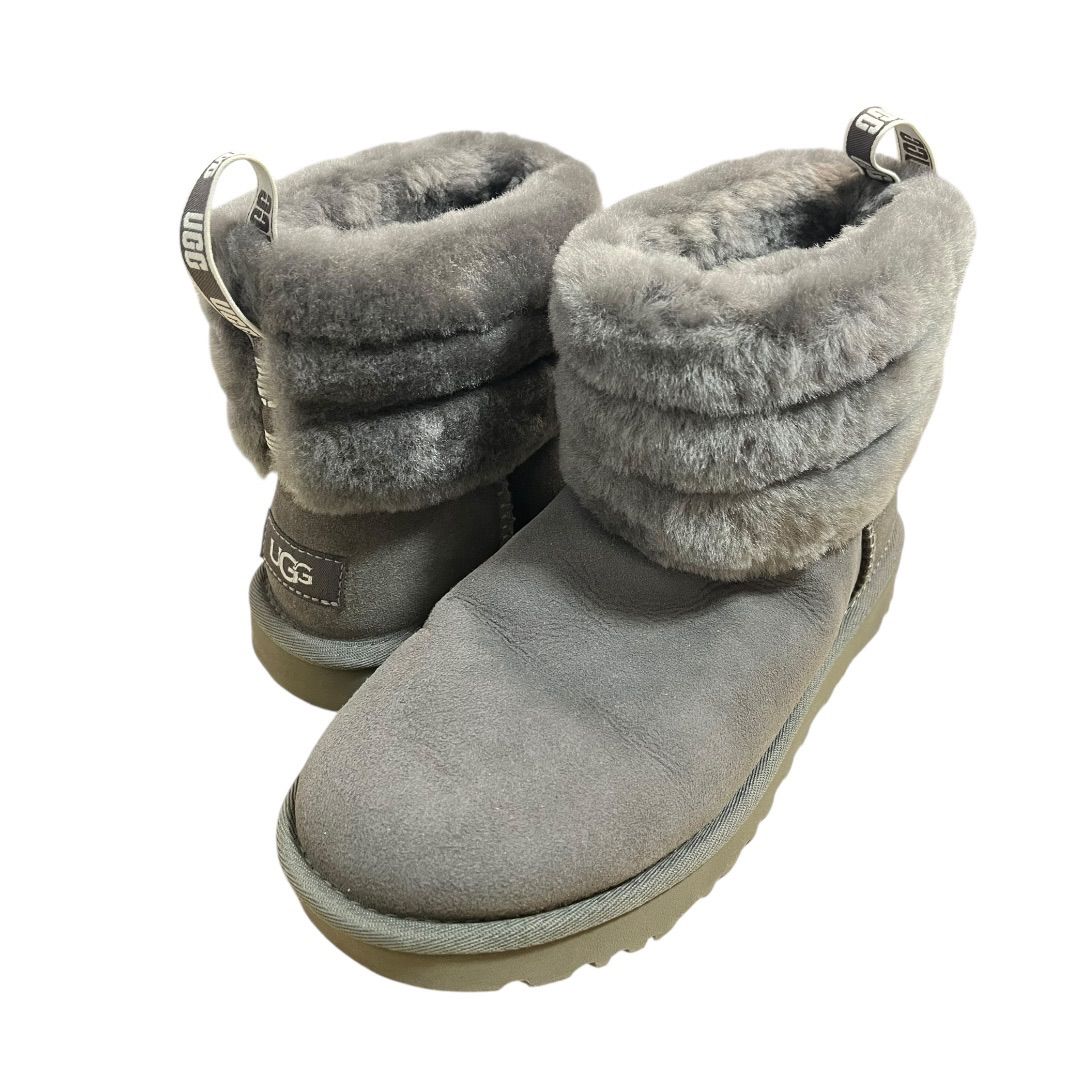 激 アグ UGG フラッフミニキルテッドブーツ 23cm グレー ムートンブーツ