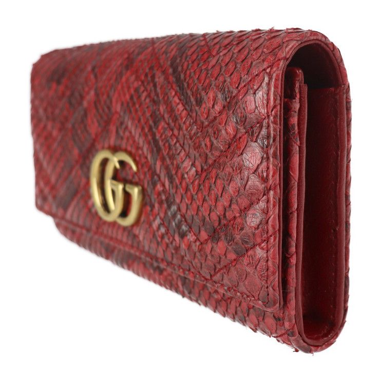 GUCCI グッチ 二つ折り財布 443436 パイソン レザー レッド系