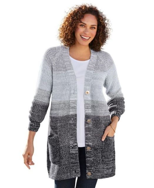 送料無料 ウーマン ウィズイン レディース ニット セーター アウター Women s Within Ombre Shaker Cardigan Black ombre
