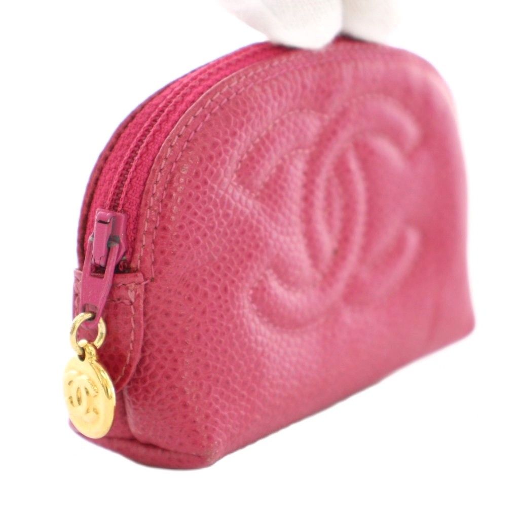 シャネル CHANEL キャビアスキン 小銭入れ コインケース レザー ココマーク 3番台 ピンク YT OH