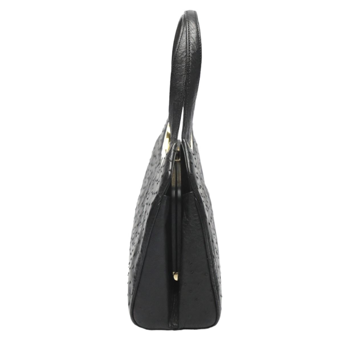 オーストリッチ ハンドバッグ ブラック ostrich ゴールド金具