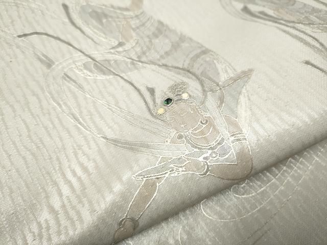 平和屋着物○太鼓柄袋帯 作家物 螺鈿 天女 銀彩 正絹 逸品 CAAR7866hy  