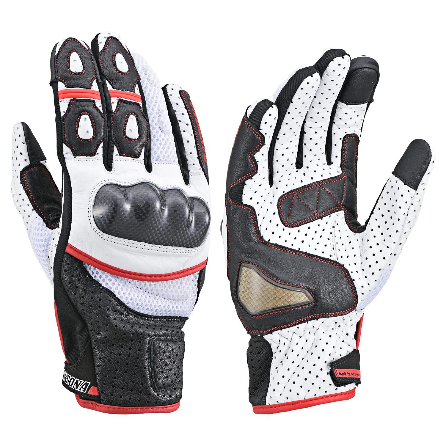 【在庫処分】バイク用 グローブ 春夏 本革(ヤギ革) デイトナ(Daytona) カーボンプロテクター スマホ対応 スポーツメッシュグローブ HBG-053 ブラック/ホワイト/レッド XLサイズ 15977