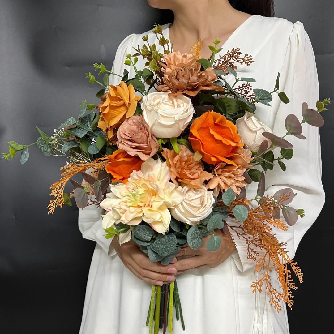 No.2165　ウェディングブーケ　造花ブーケ　前撮り　結婚式　オレンジ ウエディングブーケ 前撮り オレンジ（No.2165 ウェディング