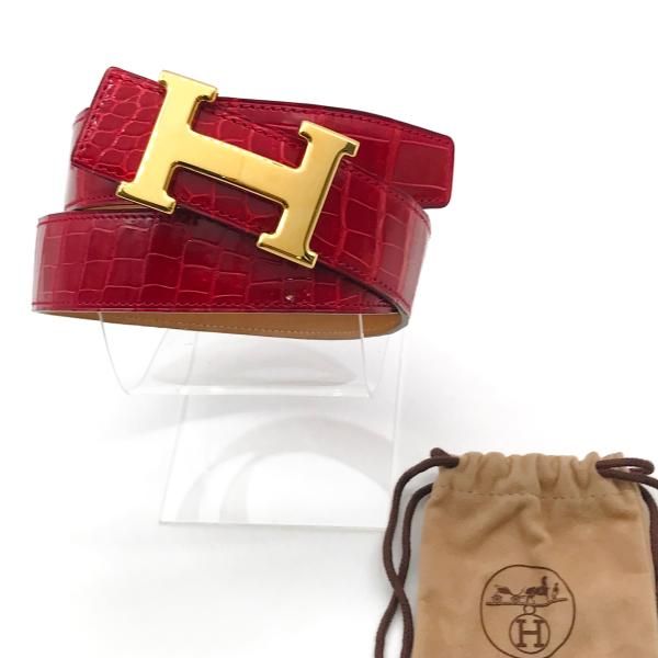 HERMES エルメス コンスタンス 本クロコ ポロサス H バックル ベルト ...