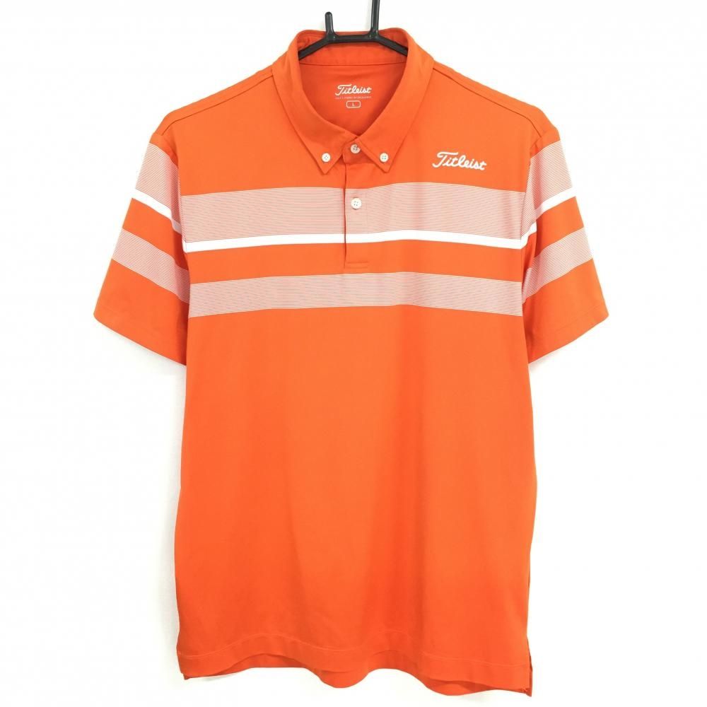 タイトリスト 半袖ポロシャツ オレンジ×白 胸ライン メンズ L ゴルフウェア TITLEIST