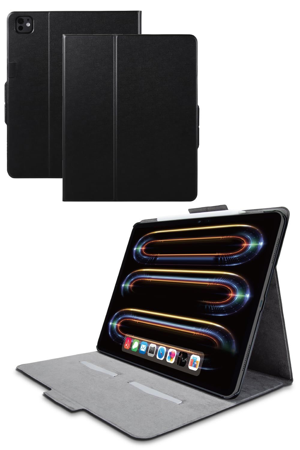 エレコム ipad pro 13インチ M4 2025年モデル ケース 好きなアングルに調節 ペン収納 フラップ付き TB-A24PLWVFUBK