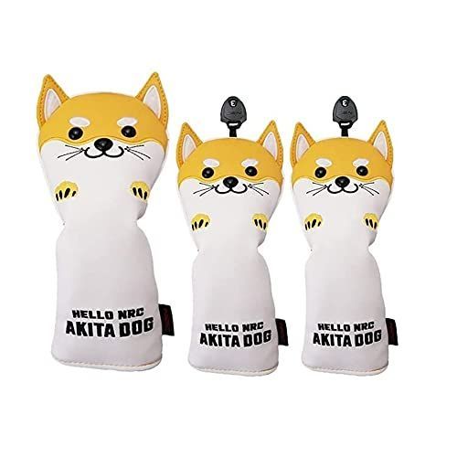 秋田犬 イエロー3点セット ゴルフカバー ヘッドカバー クラブセット ドライバー カバー 440cc 460cc用カバー ウッド用カバー ユーティリティ用 UT用カバー 3点セット 4点セット 防水仕様 動物デ