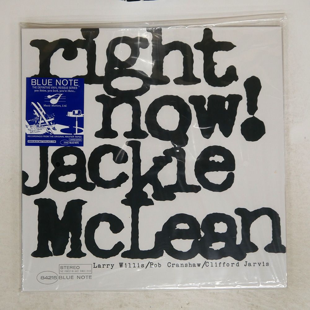 US盤 JACKIE MCLEAN|RIGHT NOW|MUSIC MATTERS LTD. MMBST84215 LP