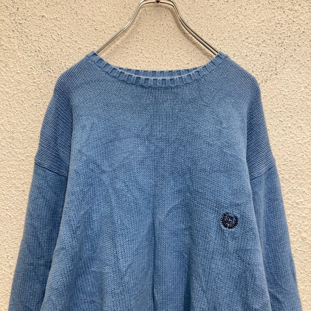 CHAPS チャップス ワンポイントロゴ 刺繍 コットンニットセーター メンズXL 古着 クルーネック サックスブルー 水色【ニットセーター】 |  cave 古着屋【公式】古着通販サイト