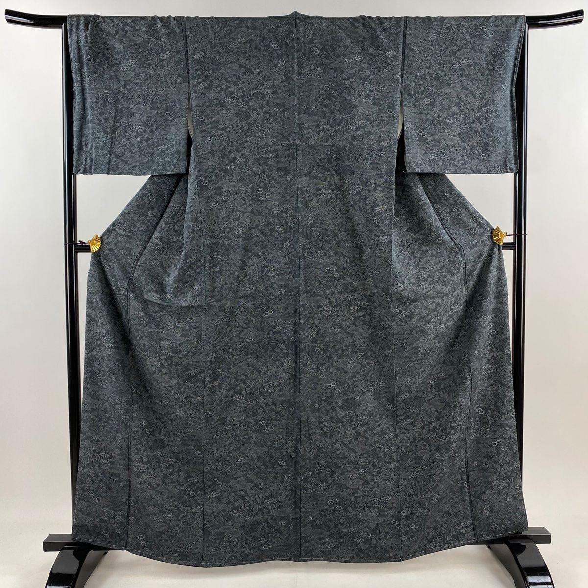 江戸小紋 身丈162.5cm 裄丈67cm M 袷 松竹梅 雲文 黒灰 正絹