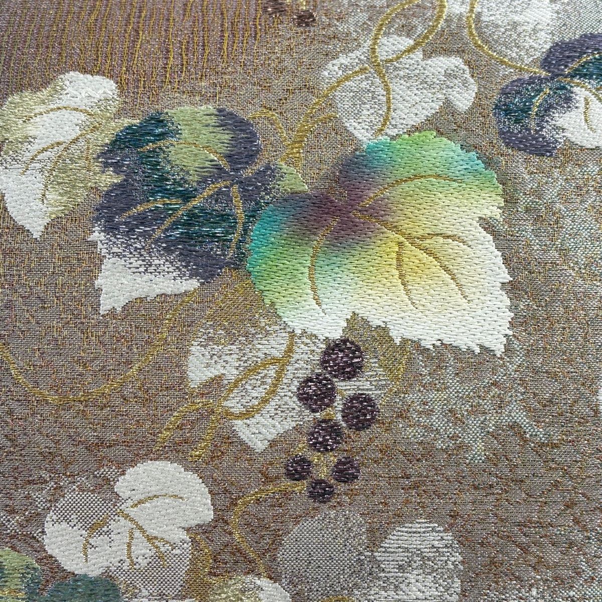同時購入価格 袋帯 美品 秀品 やまと 葡萄 金銀糸 箔 黄土色 六通