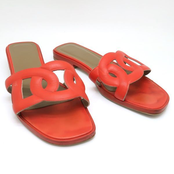 Hermès サンダル アロハ シェーヌダンクル フラット #38 レザー