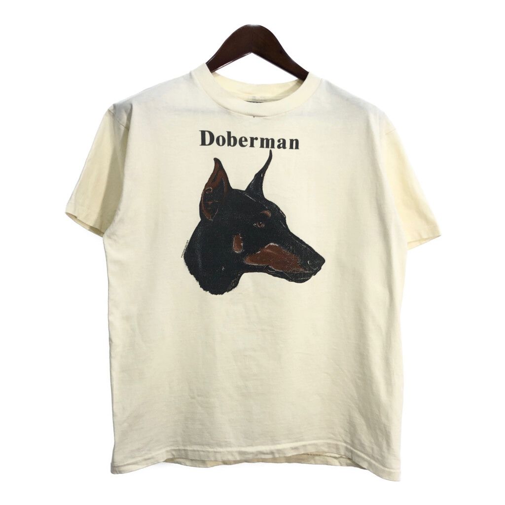 90年代 USA製 アニマルプリント 犬 ドーベルマン 半袖Ｔシャツ アイボリー（メンズ L ）