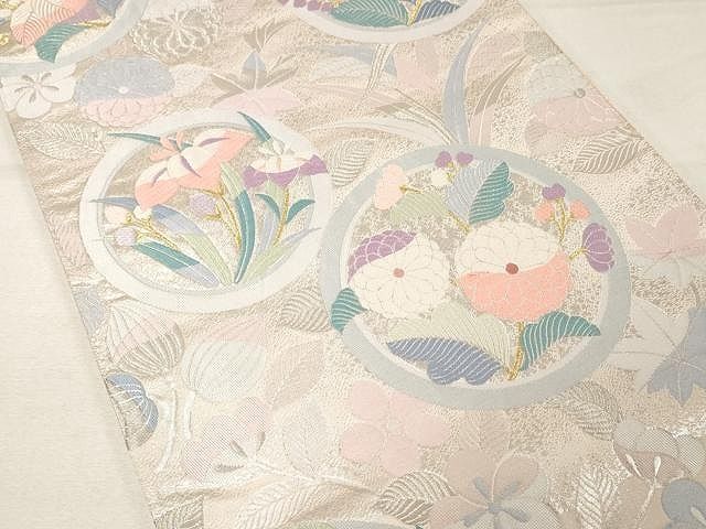 平和屋着物●六通柄袋帯　唐織　新桃山調　丸取花紋　金銀糸　正絹　逸品　CAAX0493yk 平和屋着物○六通柄袋帯 唐織 新桃山調 丸取花紋 金銀糸 正絹 逸品