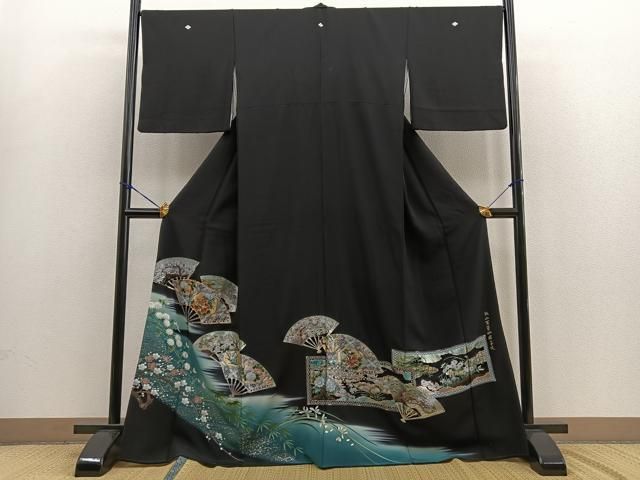 平和屋着物□豪華黒留袖 駒刺繍 螺鈿 桃山百華四君子文 暈し染め 平和屋着物□豪華黒留袖 駒刺繍 螺鈿 桃山百華四君子文 暈し染め