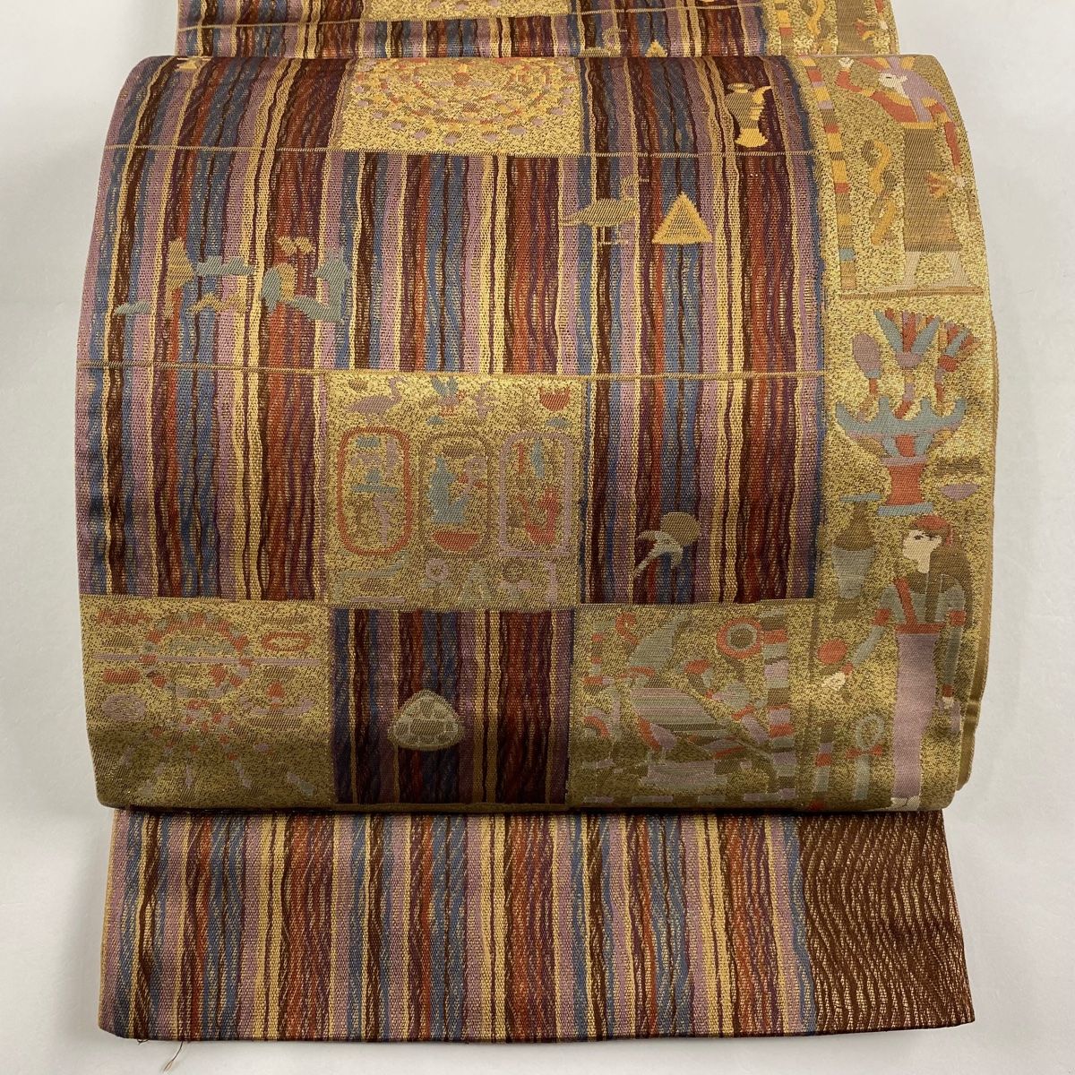 袋帯 秀品 コプト柄 箔 金色 六通 正絹