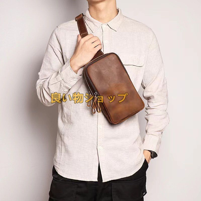 ◆メンズバッグ 牛革 ボディバッグ 本革 登山旅行 アウトドア ワンショルダー 斜めがけバッグ おしゃれ 軽量 大容量 通勤 収納