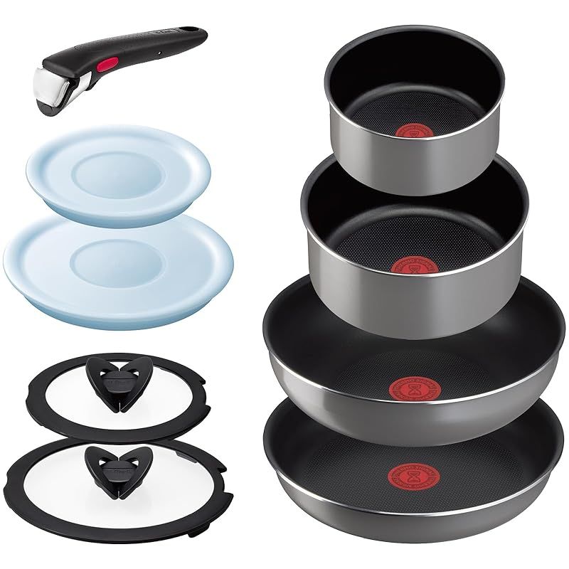 オンライン ティファール 取っ手のとれる 鍋 フライパンセット 9点セット ガス火 PFOAなどの有害物質不使用 インジニオ･ネオ フレーズグレー こびりつきにくさ長持ち グレー L16199 1