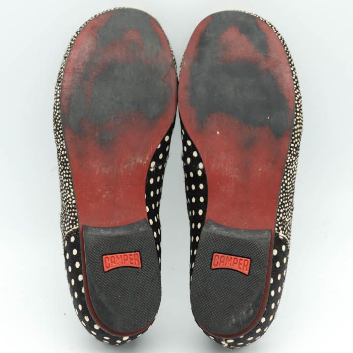 美品 CAMPER＊ハラコ ローファー フラットシューズ ドット 37 カンペール スリッポン フラットシューズ ハラコ ドット 水玉