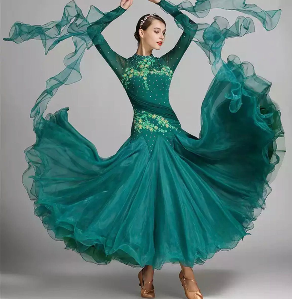 社交ダンス ドレス デモ パーティー グリーン Mサイズカラーグリーン 